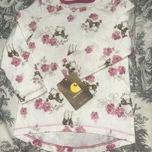 Carhartt White Long-Sleeve Top with Pink Floral & Brown Horse Print